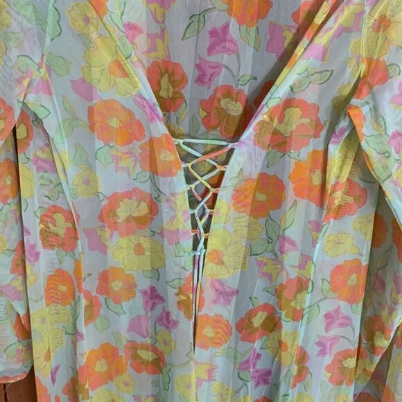 Savage X Fenty mesh floral print full length open drape maxi swim coverup - Picture 8 of 9